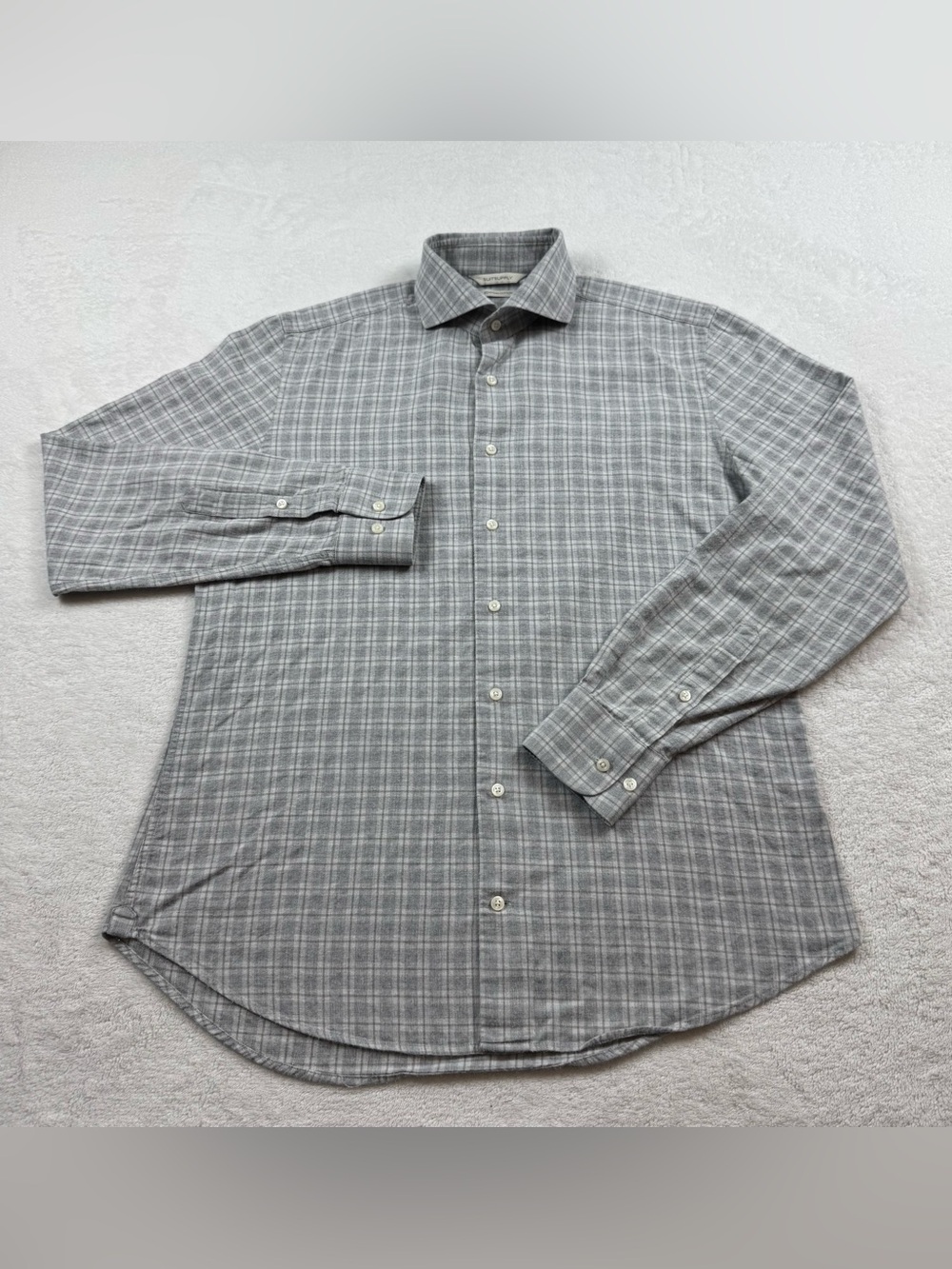 Suitsupply Egyptian cotton shirt men’s 40/15 3/4 plaid gray slim fit L.sleeves
